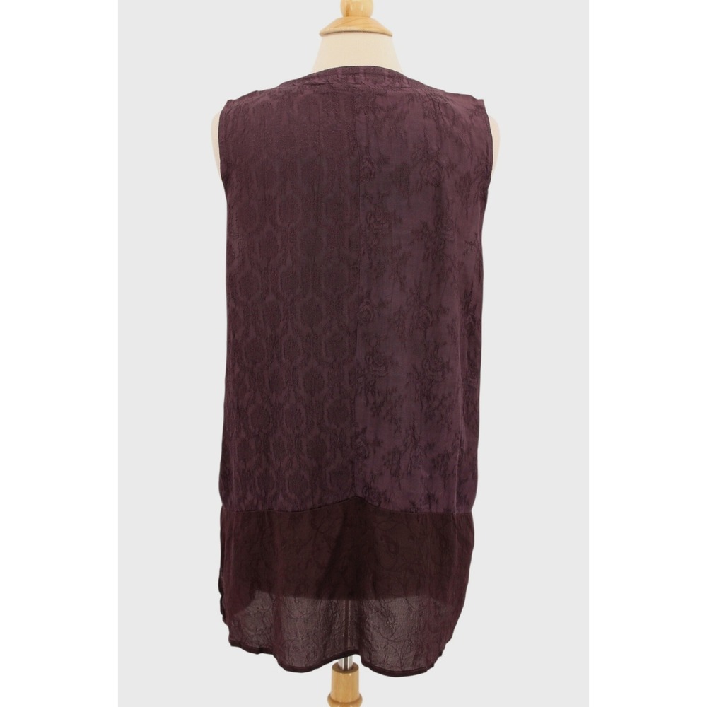 URU Velvet Burnout Sleeveless Blouse One‎ Size Purple Textured Jacquard Vintage - Picture 4 of 12